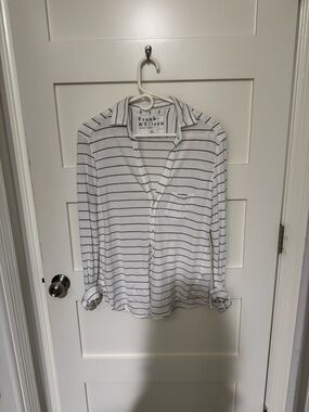 FRANK & EILEEN Tee Lab 100% Cotton White Black Striped Button-Up Shirt Size XS